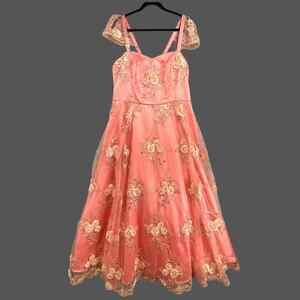 Formal Gown Dress 2XL Floral Lace Maxi Prom Pink Sweatheart Neck Glam Princess